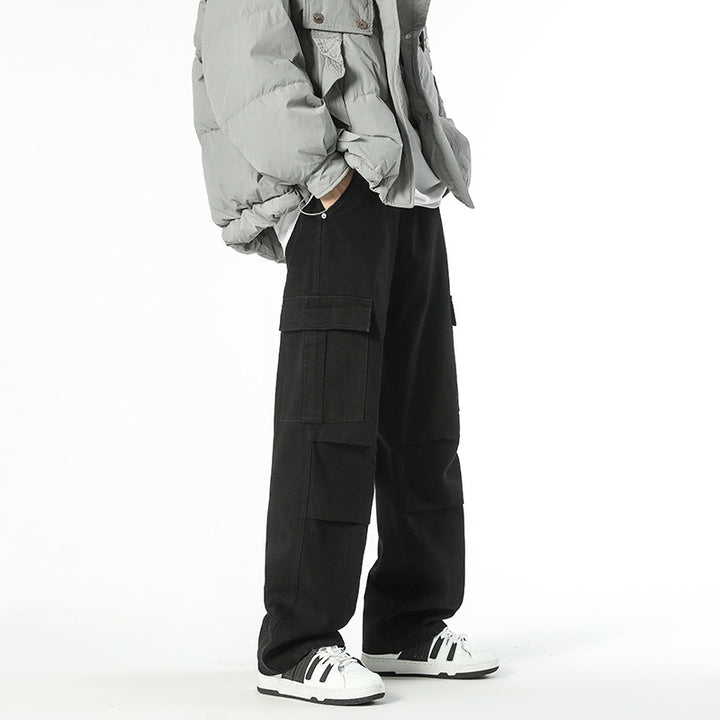 Men Straight Cargo Pants made of heavy cotton twill with knee pleats and large flap pockets Mune Fashion