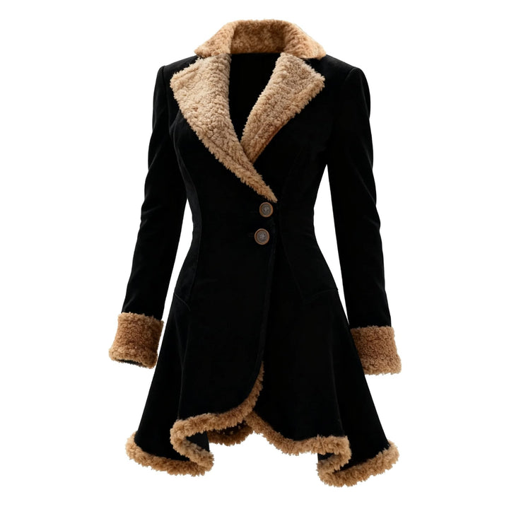 Women's nano tailored coat with faux fur trim, velvet structure, and flared hem Mune Fashion