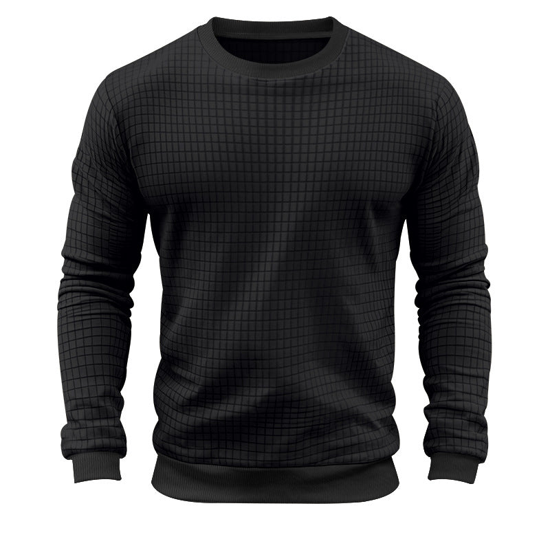 Men's textured check knit sweatshirt with round neck and body-hugging athletic fit Mune Fashion