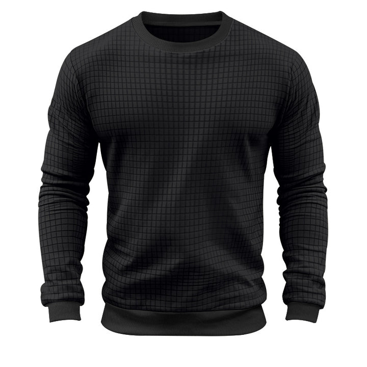 Men's textured check knit sweatshirt with round neck and body-hugging athletic fit Mune Fashion
