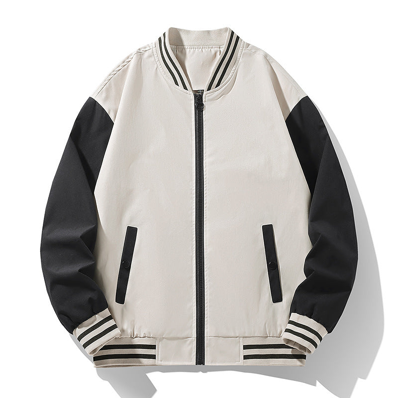 Men's lightweight college bomber jacket with contrasting striped ribbed collar and full zip Mune Fashion