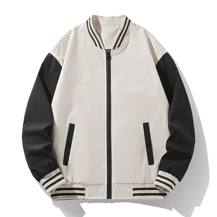 Men's lightweight college bomber jacket with contrasting striped ribbed collar and full zip Mune Fashion