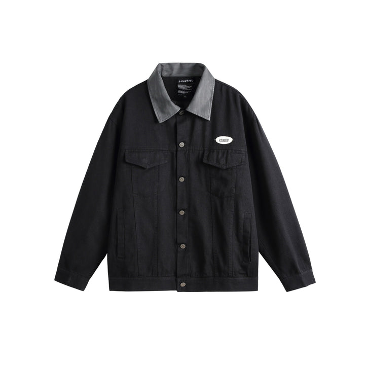 Unisex Oversize Canvas Shirt Jacket with Contrasting Faux Leather Collar Mune Fashion