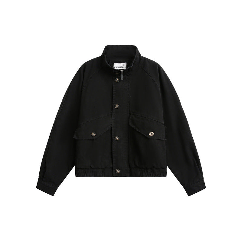 Unisex Short Cut Boxy Canvas Blouson Jacket with Funnel Collar, Patch Flap Pockets and Elastic Hem Mune Fashion