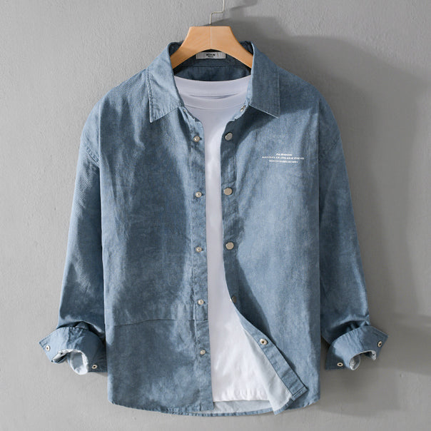 Men's Velvety Cord Overshirt with Snap Button Placket and Relaxed Fit Mune Fashion