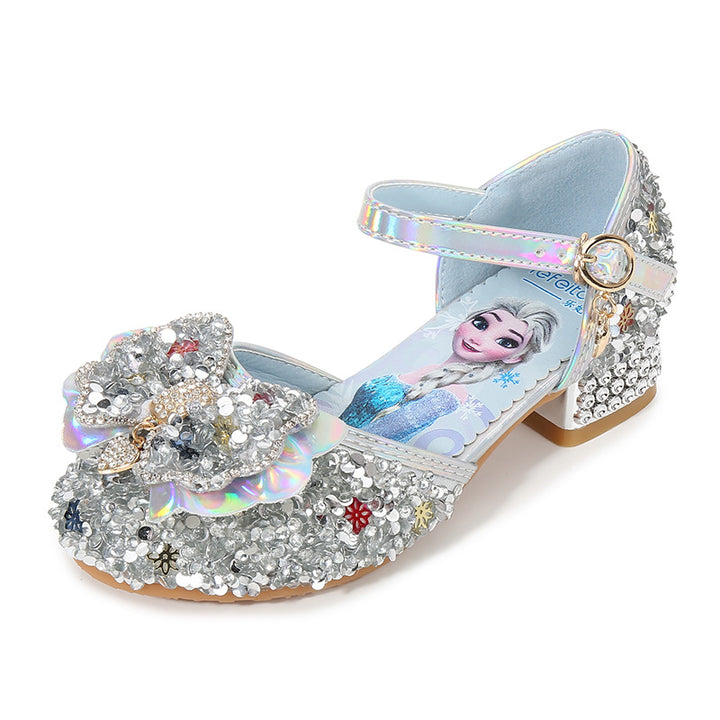 Girls Glittering Ballet Flats with Flower and Rhinestone Decoration Mune Fashion