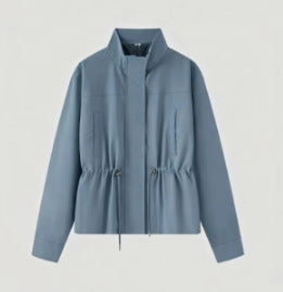 Women's Lightweight Tailored Transition Jacket with Stand-Up Collar, Drawstring and Concealed Closure Mune Fashion