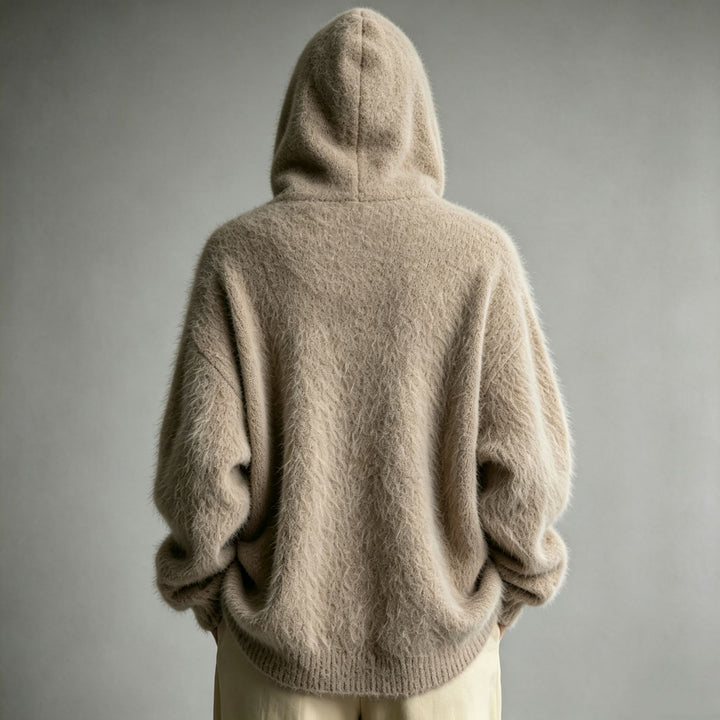 Women's Fluffy Hooded Cardigan in Mohair Look with Button Placket Mune Fashion