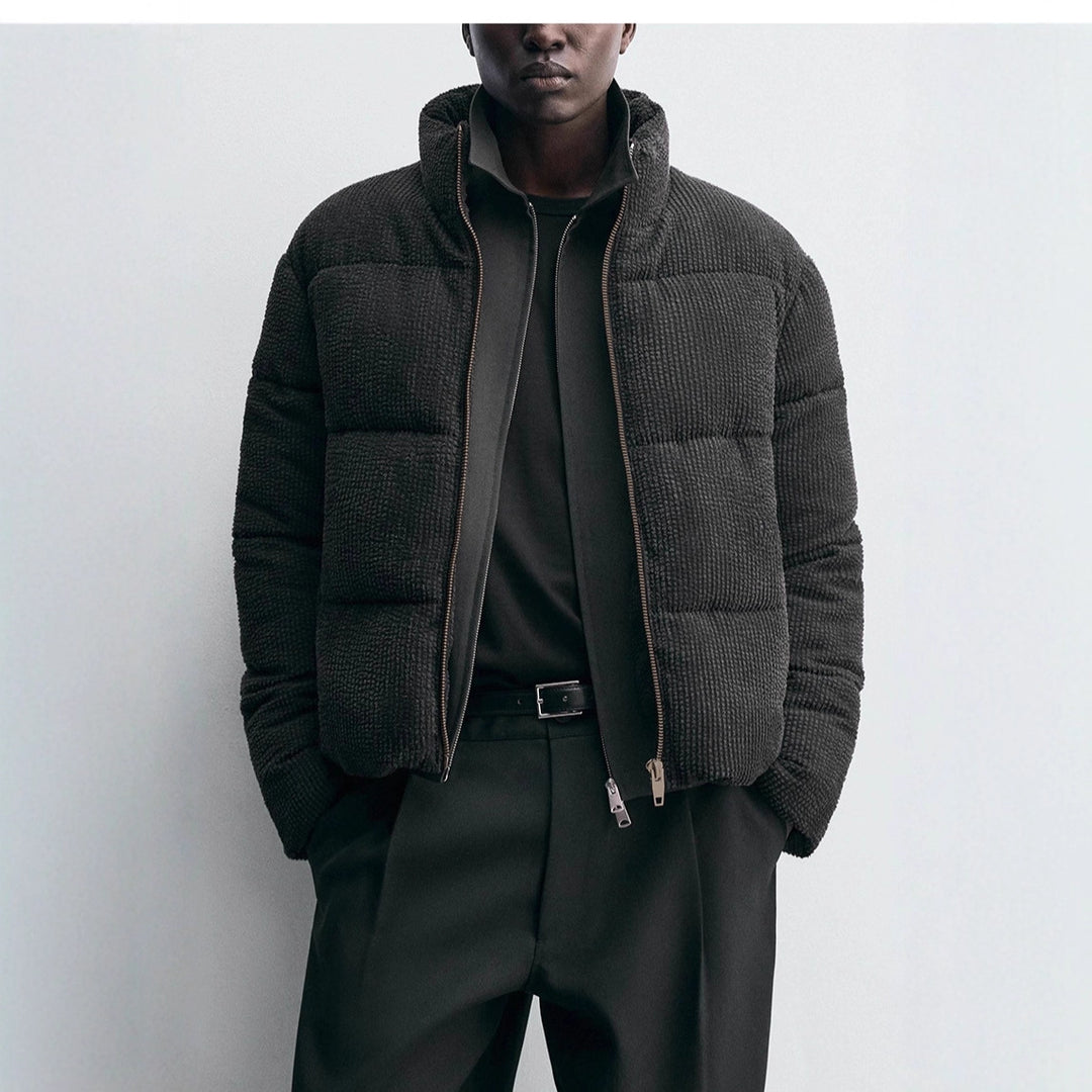 Men's short quilted jacket in cord structure with high stand-up collar Mune Fashion