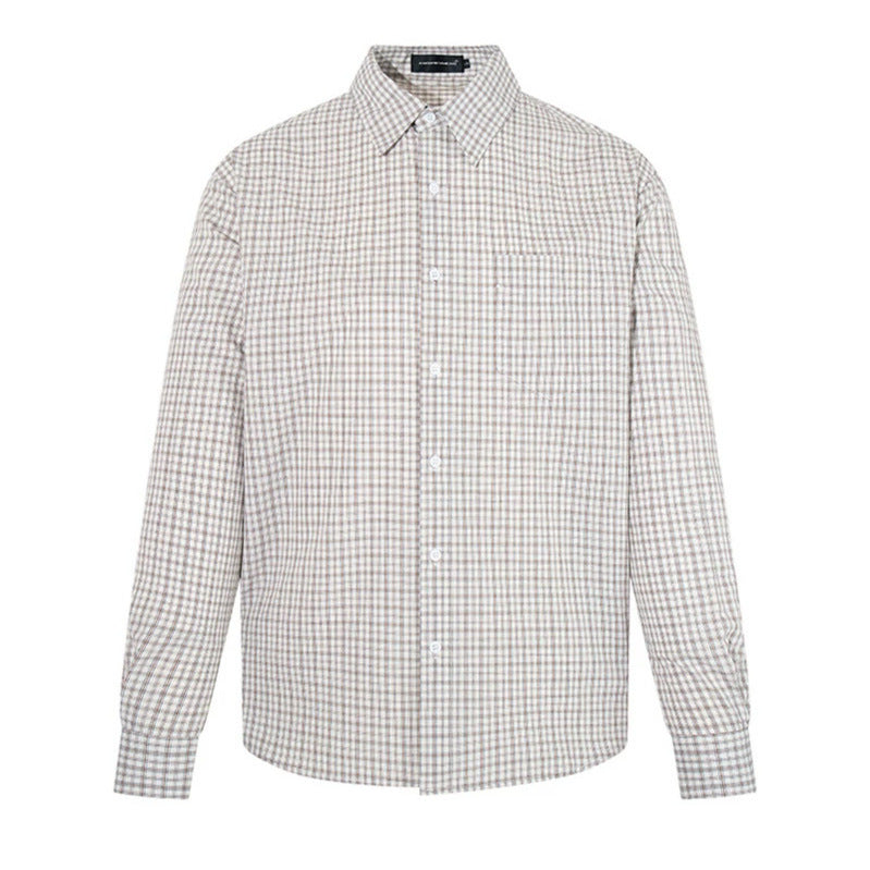 Men's Checked Long Sleeve Shirt in Relaxed Fit with Chest Pocket and Kent Collar Mune Fashion