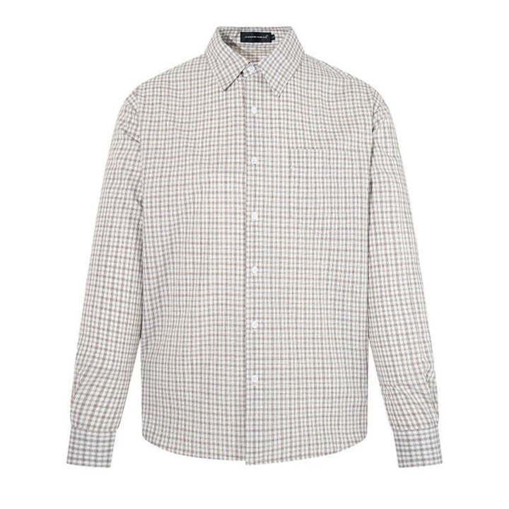 Men's Checked Long Sleeve Shirt in Relaxed Fit with Chest Pocket and Kent Collar Mune Fashion