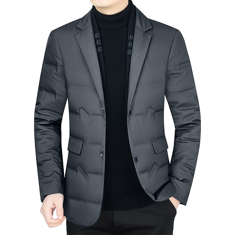 Men's Padded Business Jacket with Quilted Look and Notch Lapel Mune Fashion