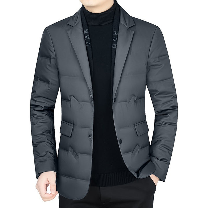 Men's Padded Business Jacket with Quilted Look and Notch Lapel Mune Fashion