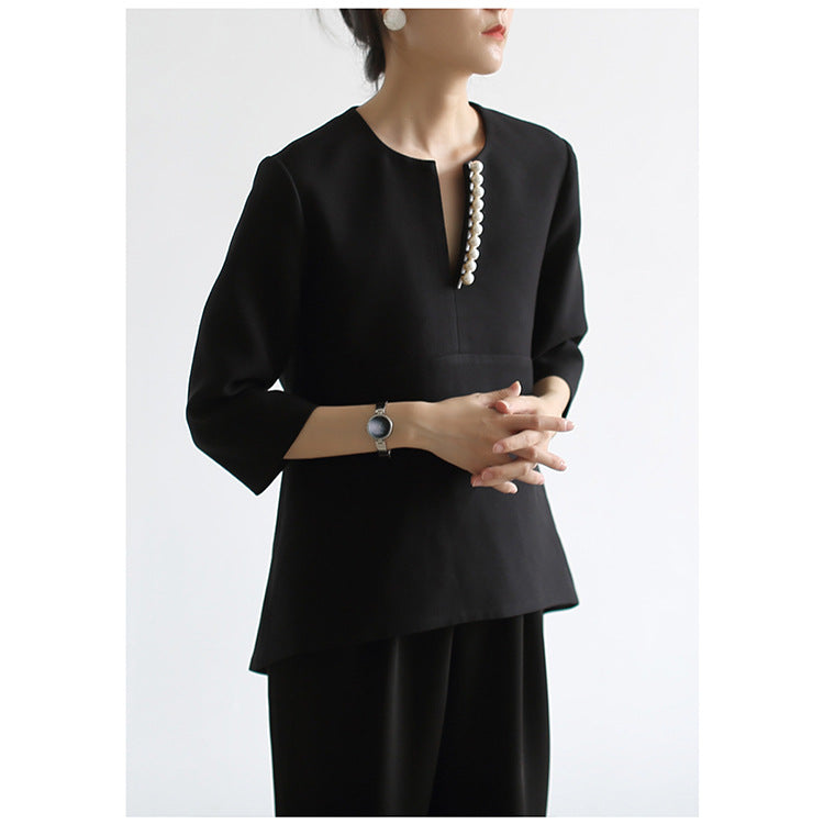 Women's Elegant Blouse with Pearl Details Mune Fashion