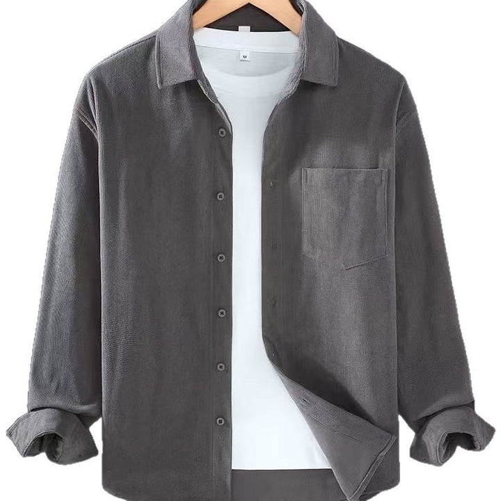Men's Lightweight Fine Cord Shirt Jacket with Chest Pocket and Kent Collar Mune Fashion