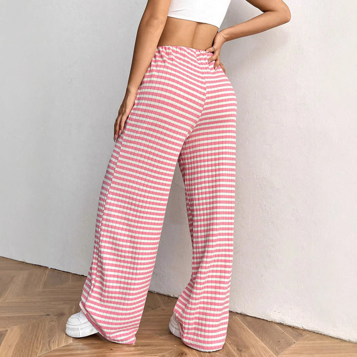 Women's loungewear pants with wide leg, ribbed fine knit and drawstring Mune Fashion