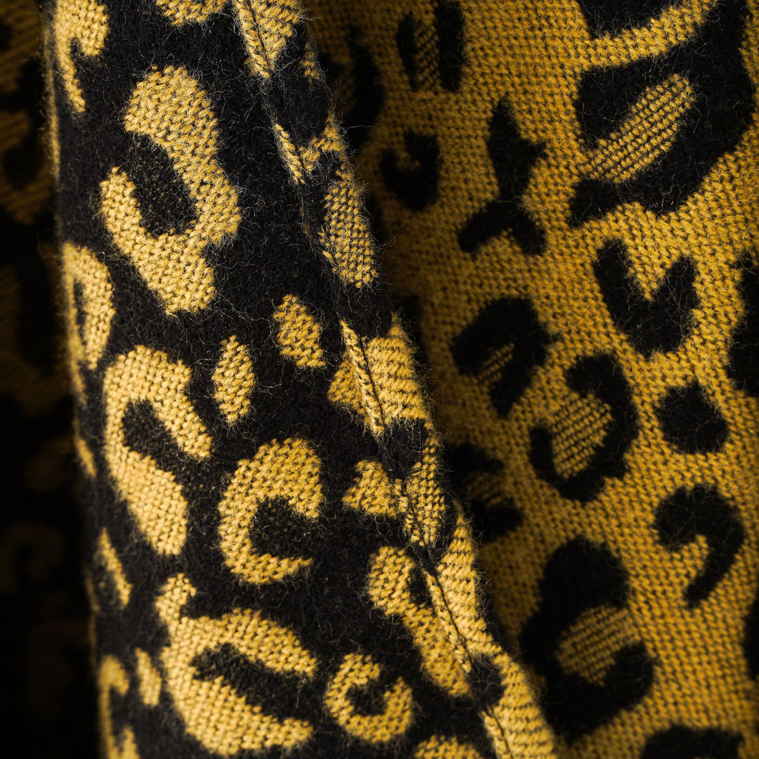 Women's Soft Falling Knit Wrap in Leopard Jacquard with Fringed Hem Mune Fashion