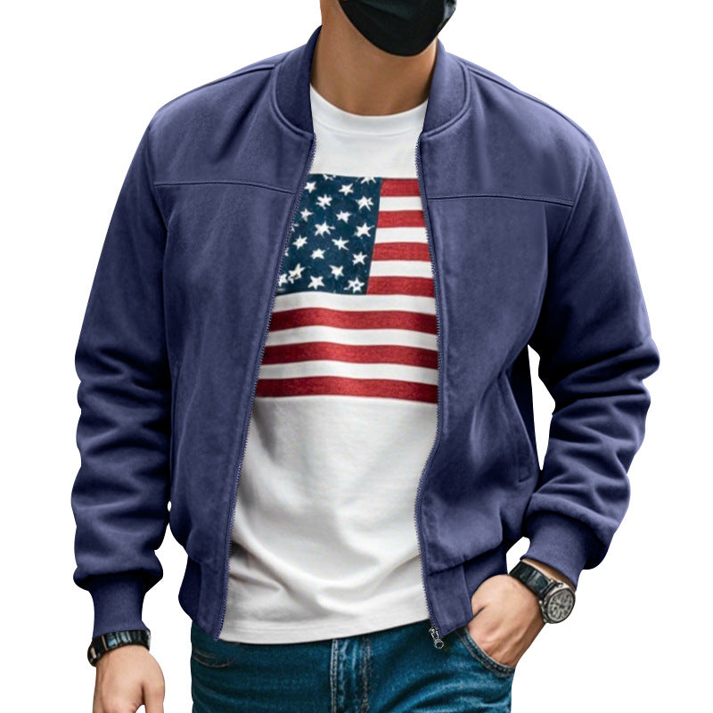 Men's suede look bomber jacket with zipper and ribbed cuffs Mune Fashion