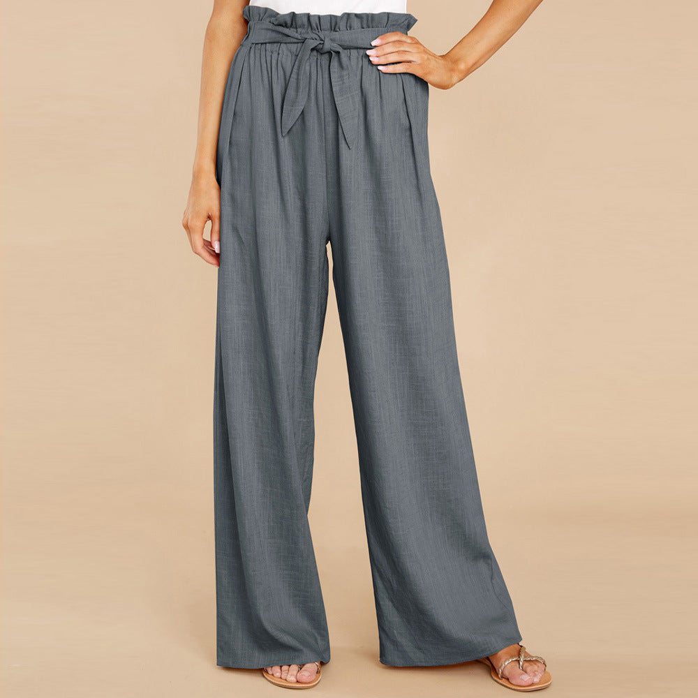 Women's linen pants with paperbag waistband and wide leg Mune Fashion