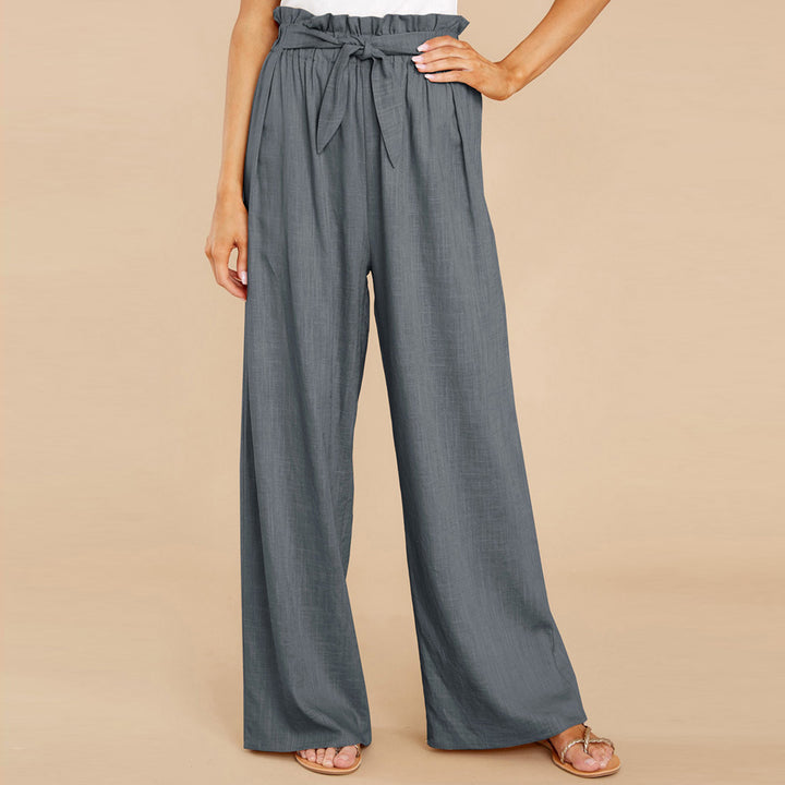 Women's linen pants with paperbag waistband and wide leg Mune Fashion