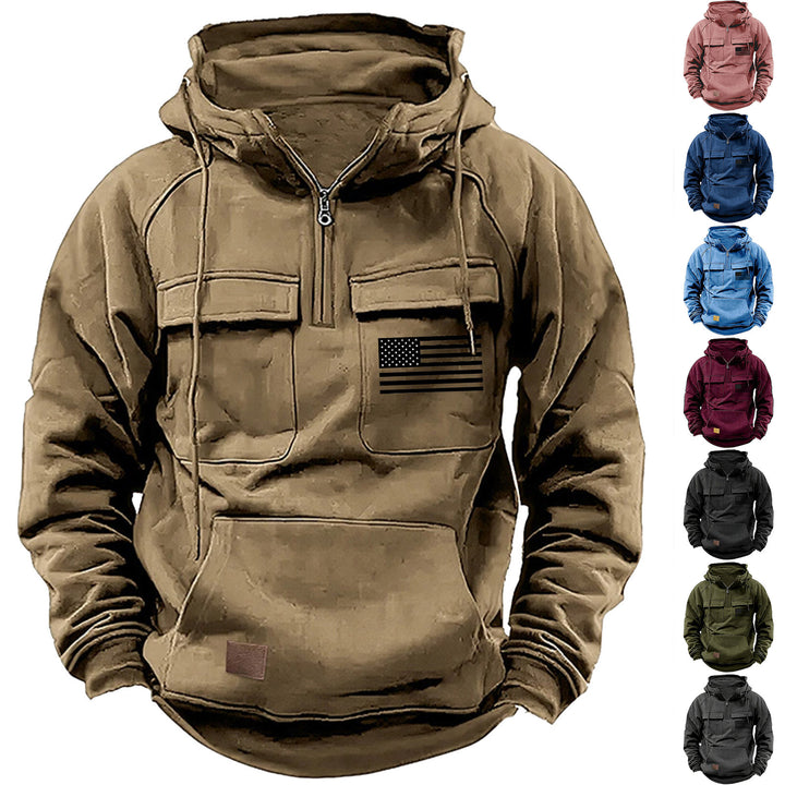 Men's urban hoodie with tactical chest pockets and half zipper Mune Fashion