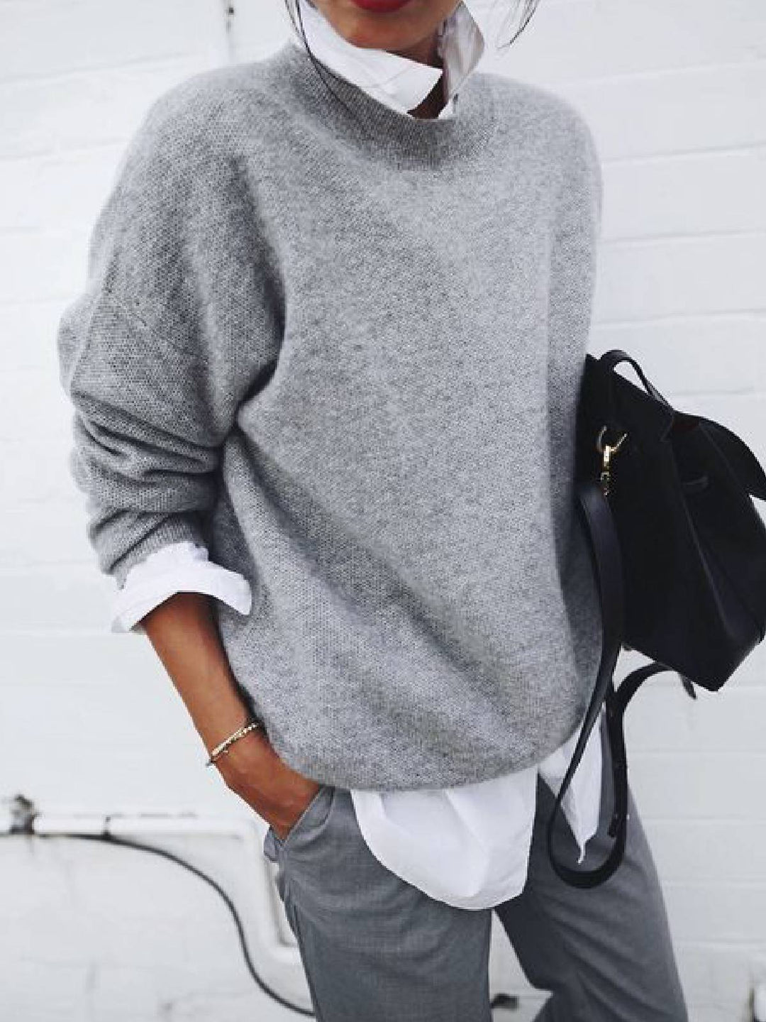 Women Oversize Cuddly Knit Sweater with Loose Fit, Dropped Shoulder and Mohair Look Mune Fashion