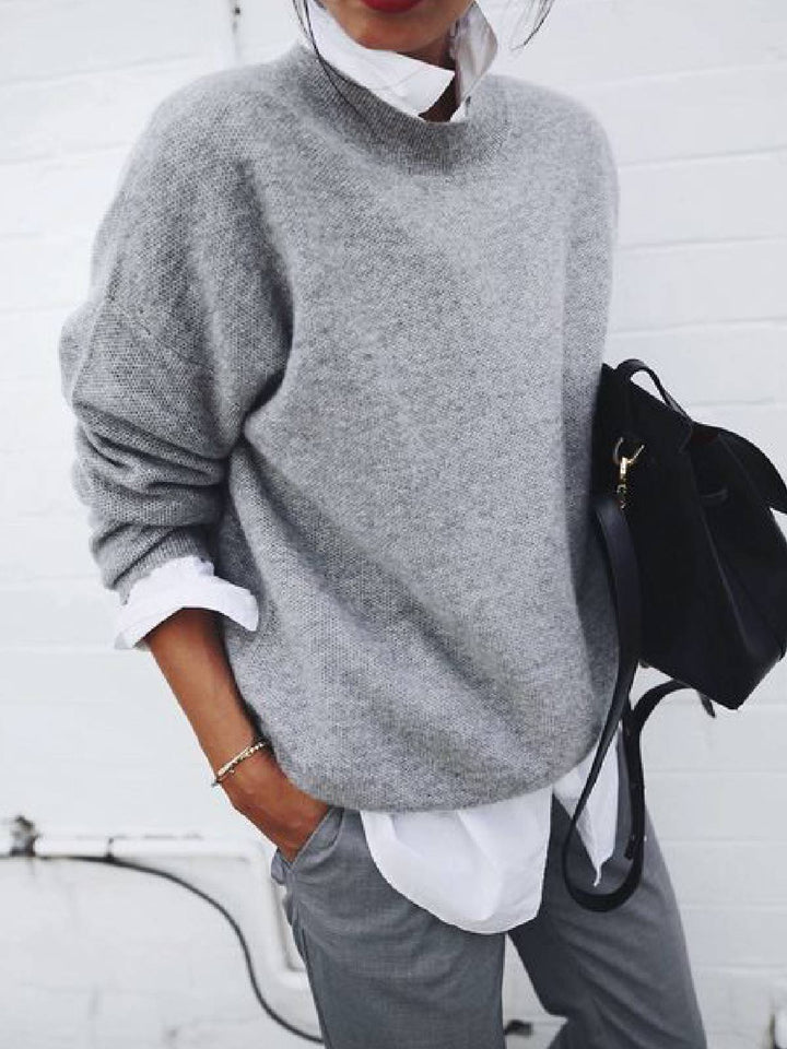 Women Oversize Cuddly Knit Sweater with Loose Fit, Dropped Shoulder and Mohair Look Mune Fashion