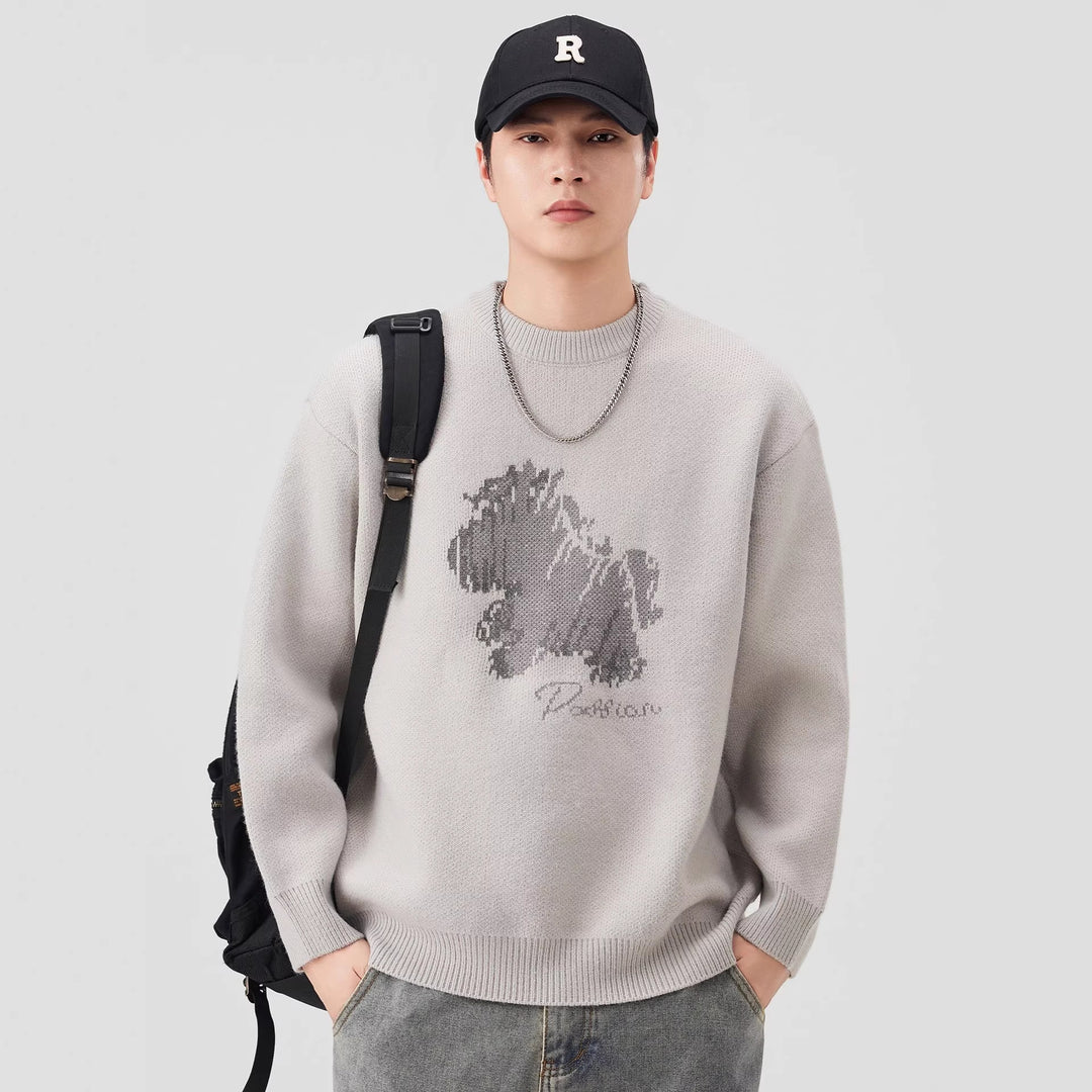 Damen Oversize-Strickpullover mit Jacquard-Hundemotiv und geripptem Saum Mune Fashion