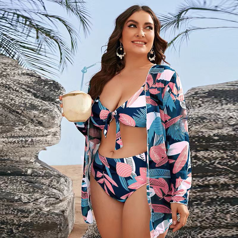 Women's bikini set with floral wrap top and elegant beach jacket Mune Fashion