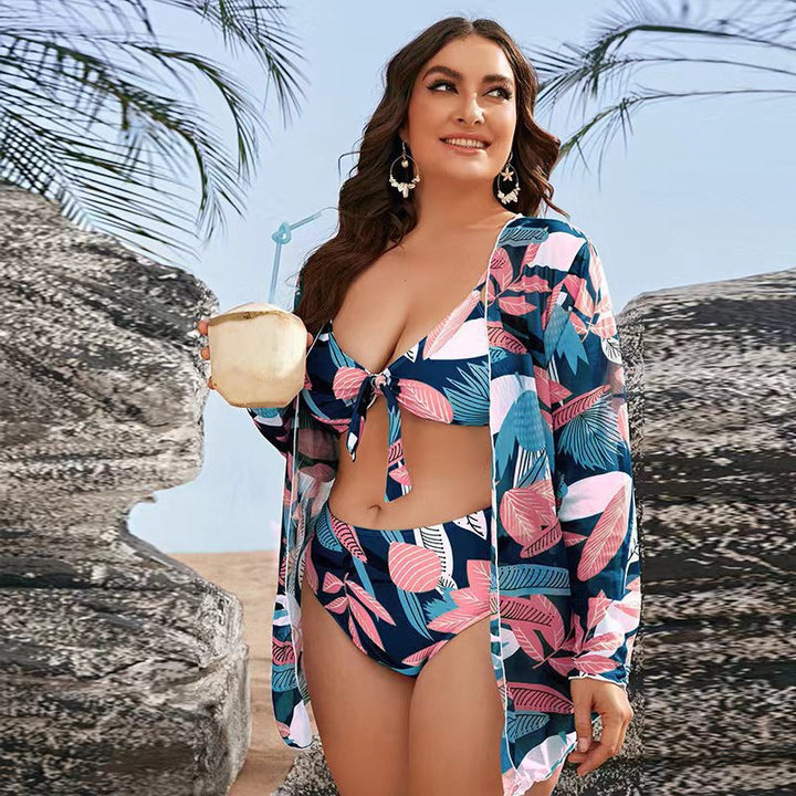 Women's bikini set with floral wrap top and elegant beach jacket Mune Fashion