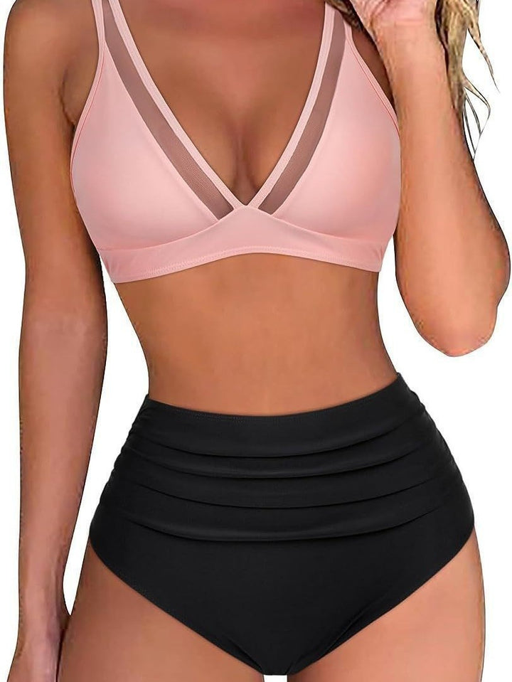 Women High-waisted Bikini Set with Leopard Pattern and Transparent Inserts Mune Fashion
