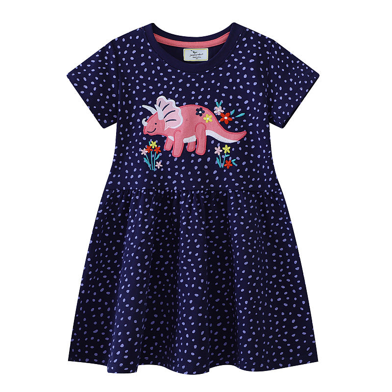 Girl's T-Shirt Dress with Colorful Dinosaur and Flower Design Mune Fashion