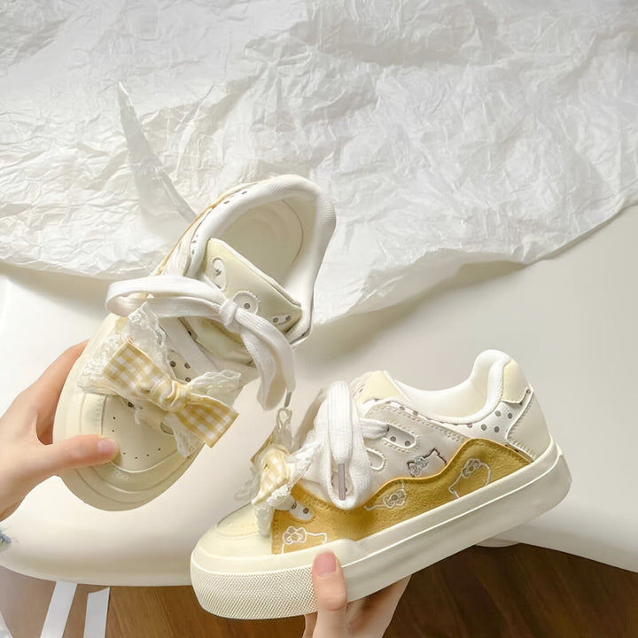 Ladies Playful Sneakers with Ruffle Detail and Friendly Animal Motifs Mune Fashion