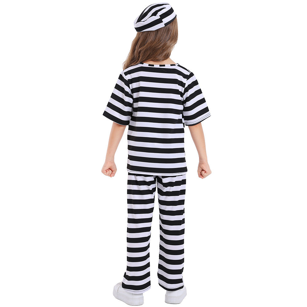Girl's costume as a prisoner with striped top and pants Mune Fashion