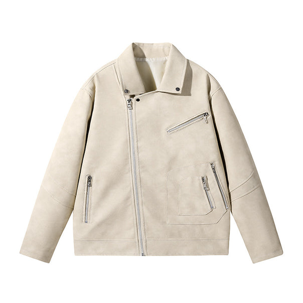 Men's Stylish Leather Jacket with Asymmetrical Zipper Mune Fashion