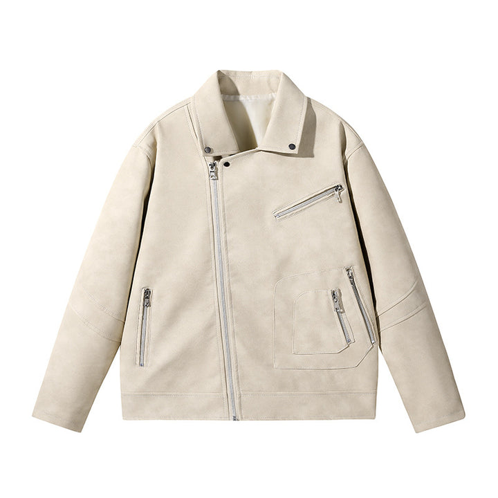 Men's Stylish Leather Jacket with Asymmetrical Zipper Mune Fashion
