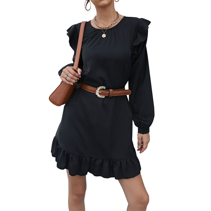 Women’s A-line Mini Dress with Ruffle Shoulders and Ruffle Hem Mune Fashion