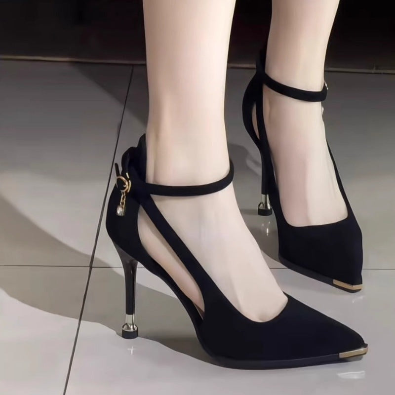 Women elegant lace pumps with ankle strap cut-out sides and dainty kitten heel Mune Fashion