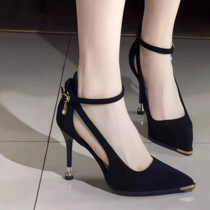 Women elegant lace pumps with ankle strap cut-out sides and dainty kitten heel Mune Fashion
