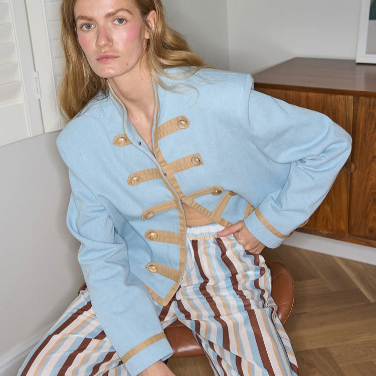 Women's Striped Lightweight Loungewear Set in Viscose with Cropped Shirt & Wide Cord Pants Mune Fashion