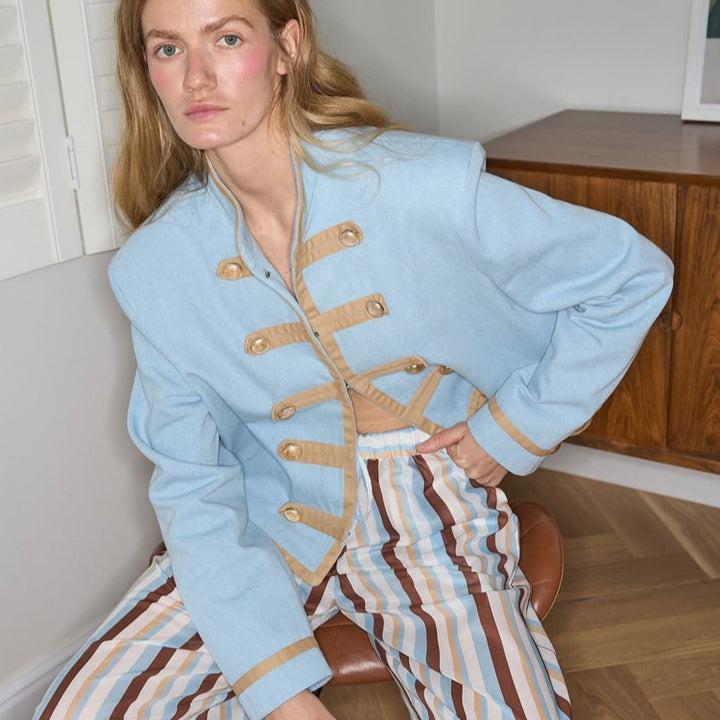 Women's Striped Lightweight Loungewear Set in Viscose with Cropped Shirt & Wide Cord Pants Mune Fashion
