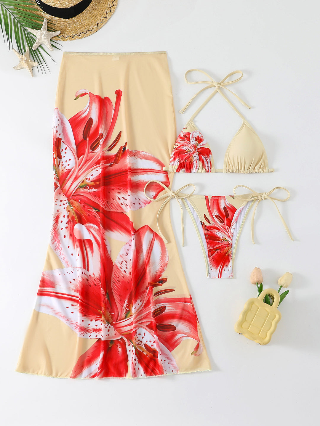 Women's Beach Dress with Blooming Bikini Set Mune Fashion