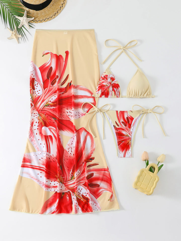 Women's Beach Dress with Blooming Bikini Set Mune Fashion