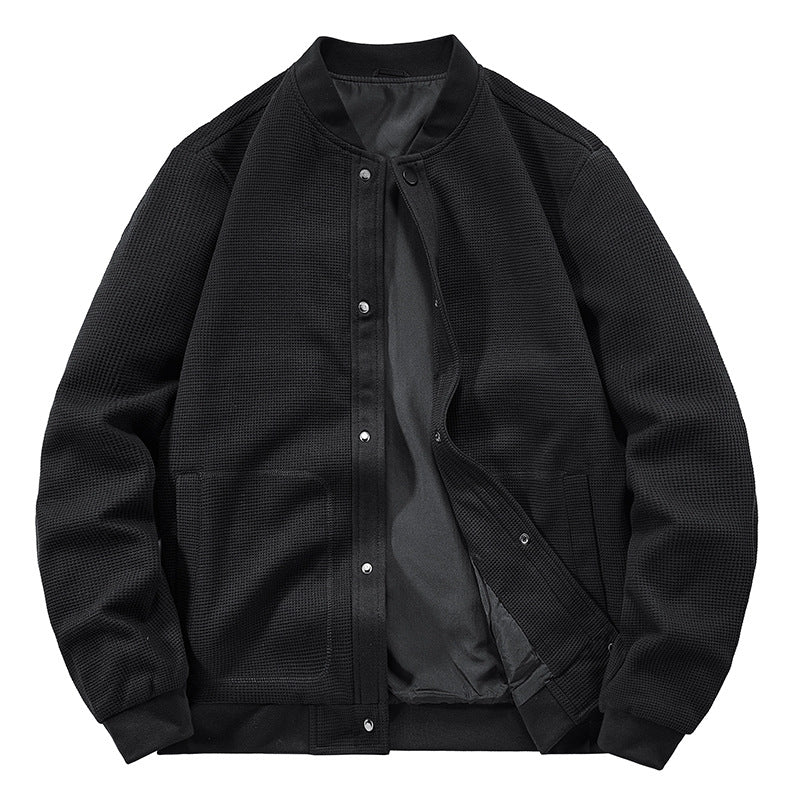 Men's Structured Bomber Jacket with Waffle Knit, Lightly Lined and Snap Placket Mune Fashion