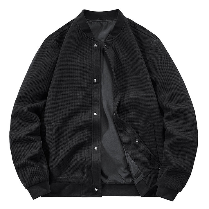 Men's Structured Bomber Jacket with Waffle Knit, Lightly Lined and Snap Placket Mune Fashion