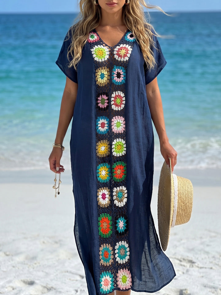 Women's Crochet Beach Kimono with Floral Patchwork Design Mune Fashion