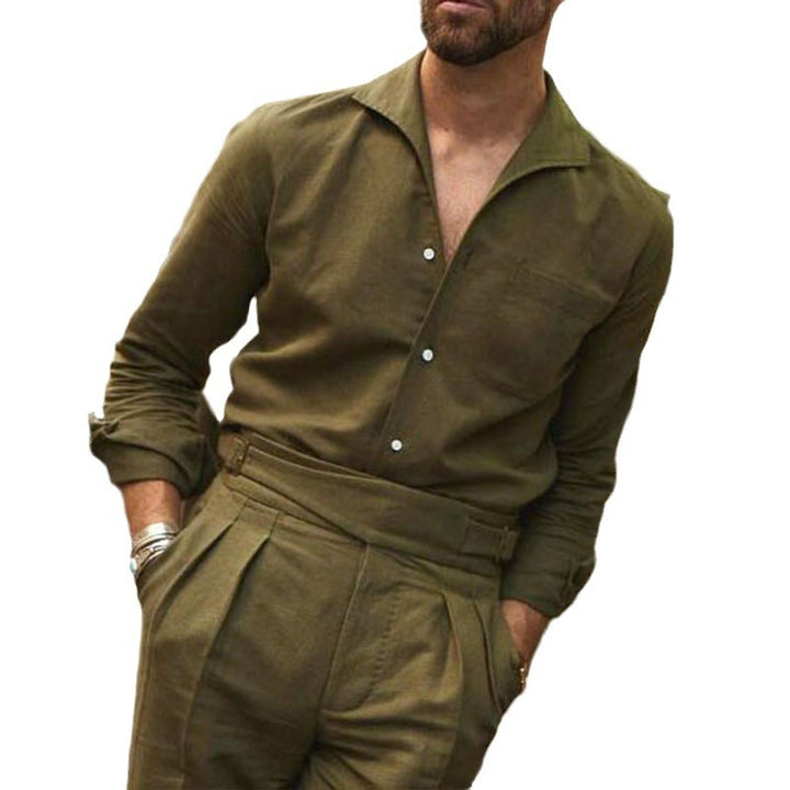 Men's Lightweight Linen Blend Shirt with Open Camp Collar, Patch Pockets and Button Cuffs Mune Fashion