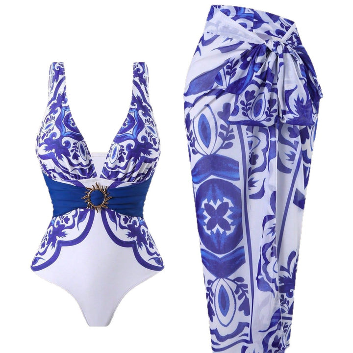 Women One-Piece Swimsuit with Fashionable Wrap Skirt Mune Fashion