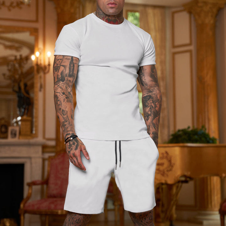 Men's slim Jersey set with round neck shirt and elastic drawstring shorts Mune Fashion