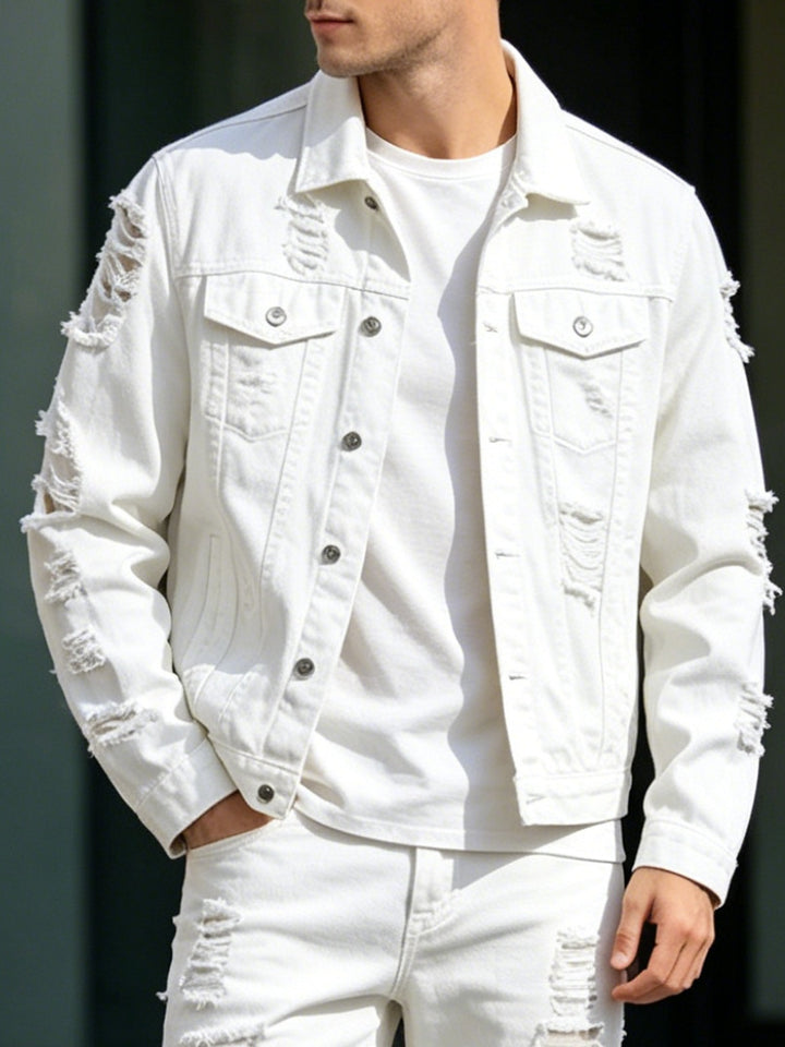 Men's Fashionable Denim Jacket with Distressed Details Mune Fashion